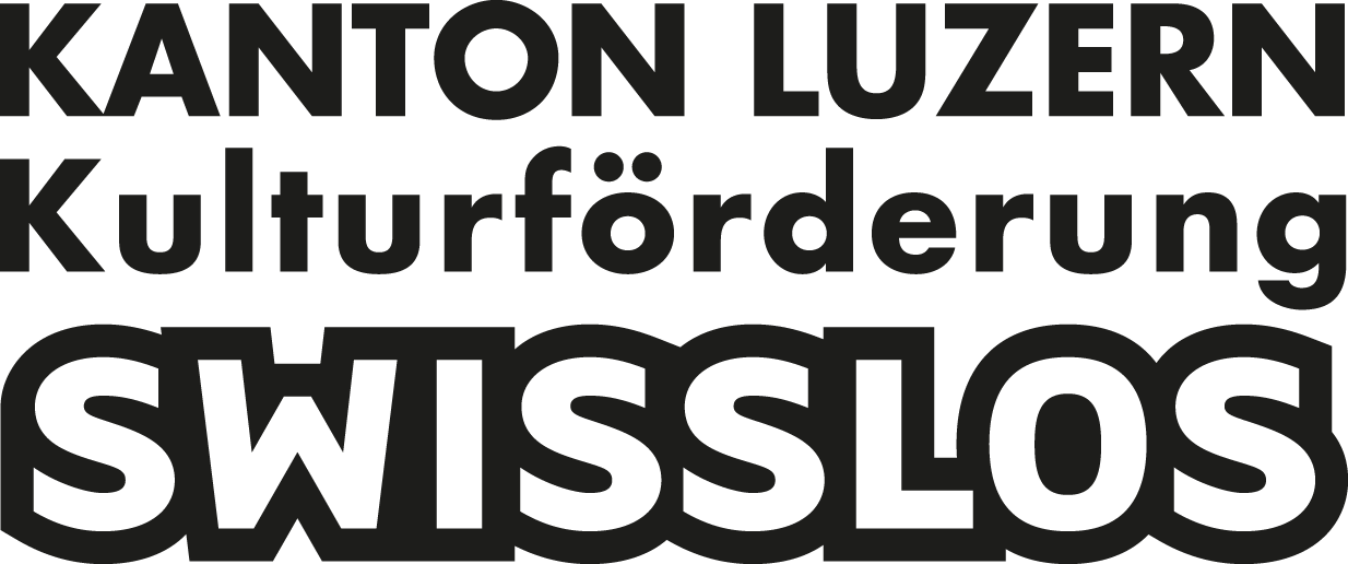 Text in German and English mentioning the Canton of Lucerne, cultural promotion, and Swisslos.
