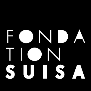 Logo with the words 'FONDA TION SUISA' in white capital letters on a black background, with the letters 'O' and 'I' stylized as white circles.