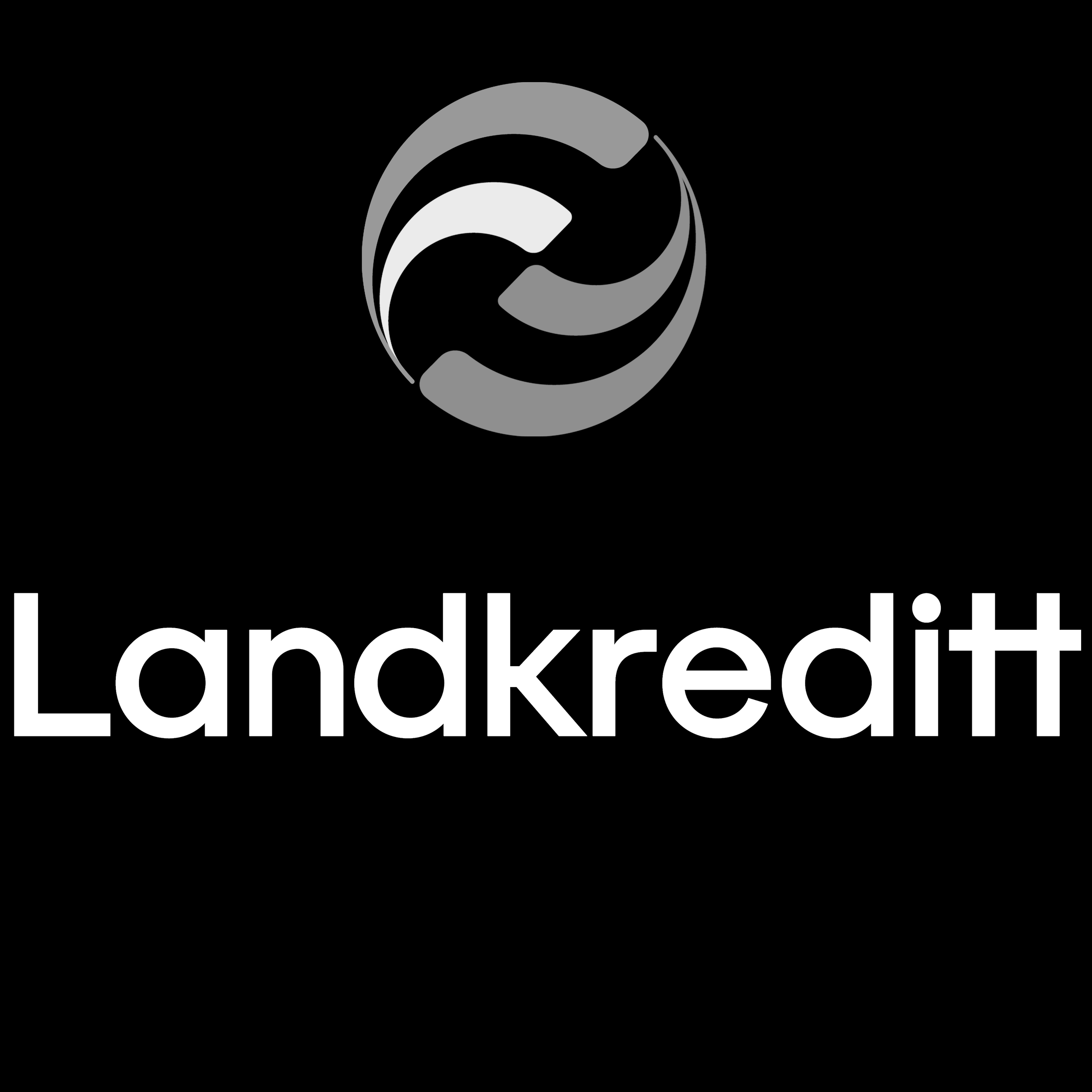 Black background with a grey and white circular logo at the top, and the text 'Landkredit' in white below.