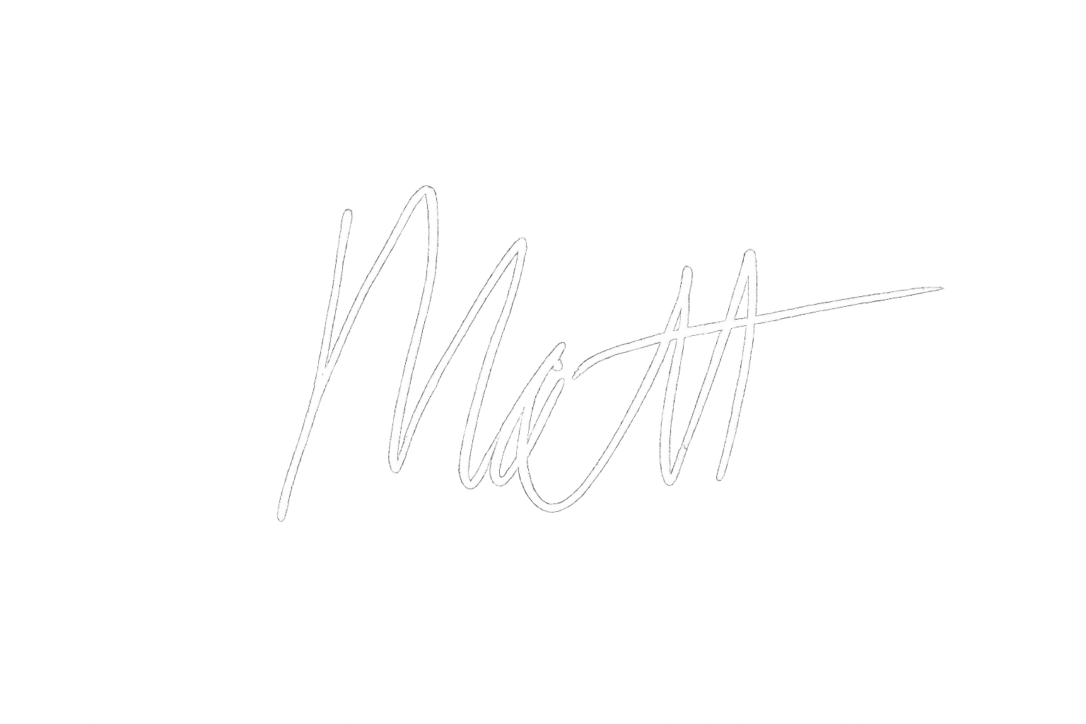 White handwritten signature of the name 'Matt' on a black background.