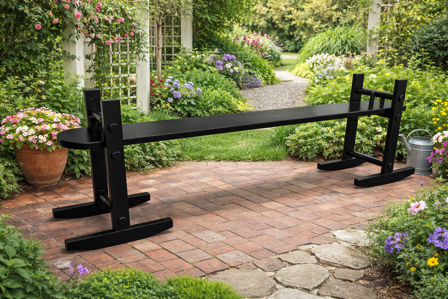 Custom joggling board on garden patio in Frederick MD