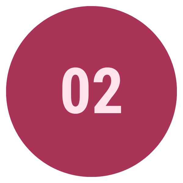 Dark pink circle with the number 02 in the center.