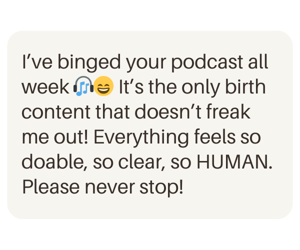 Screenshot of a text message praising The Pregnancy Playbook Podcast for being engaging and relatable.