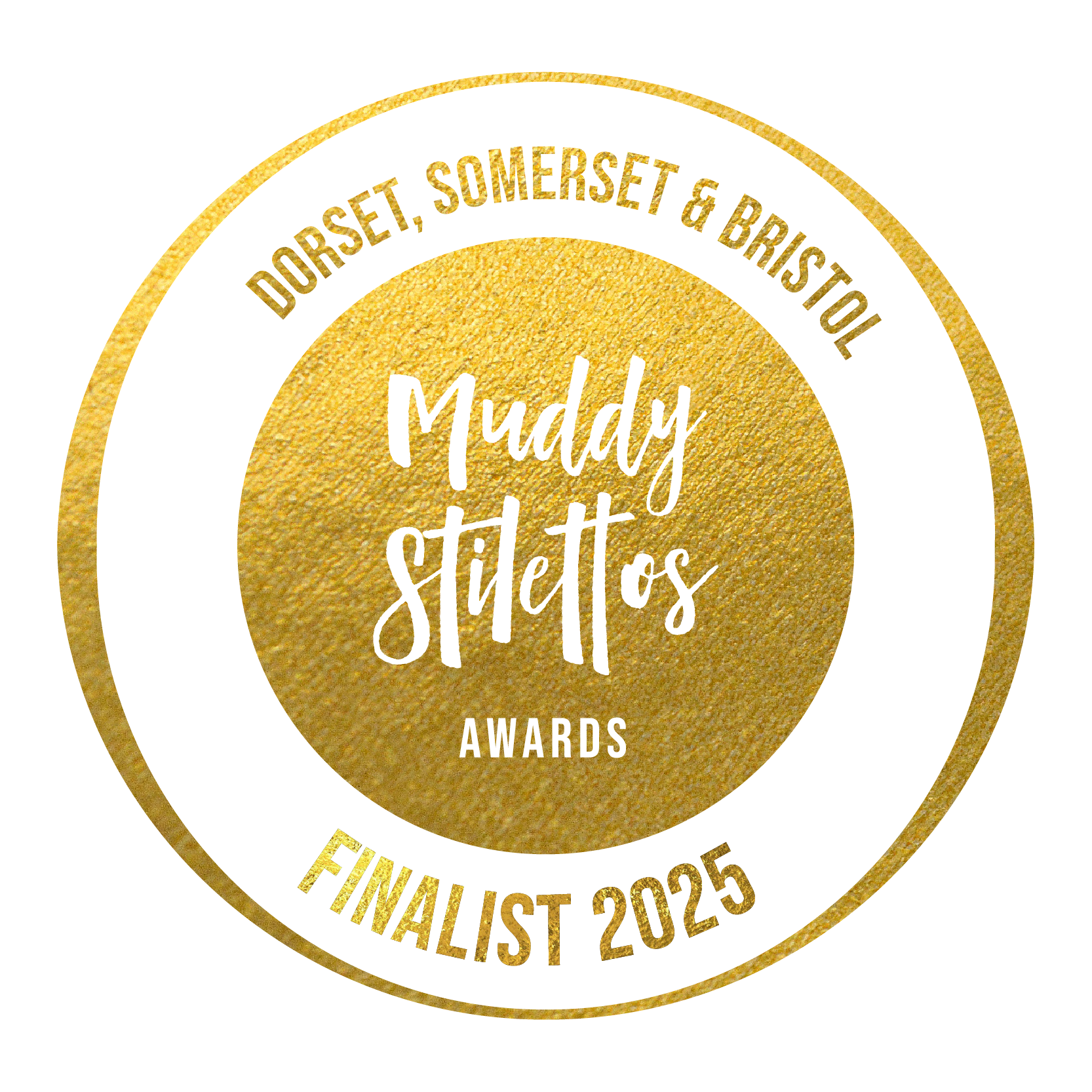 circular award badge for Muddy Stilettos Awards, finalist 2025, Dorset, Somerset, Bristol.