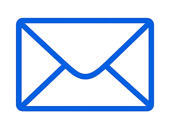 Blue outline icon of an envelope with a letter inside.