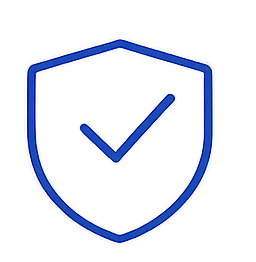 Outline of a shield with a checkmark inside, representing security or protection