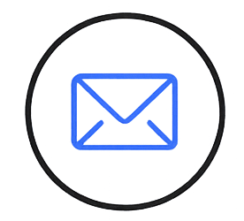 Magnifying glass focusing on a blue email icon.