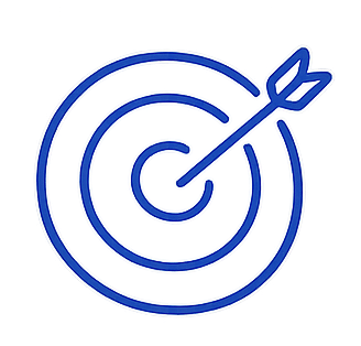 A blue outline of a target with an arrow hitting the bullseye.