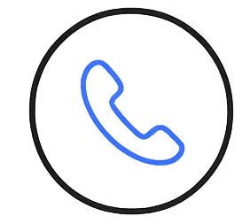 Icon of a phone receiver inside a circle.