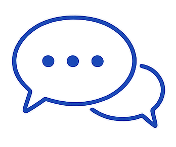 Two overlapping speech bubbles outlined in blue on a black background.