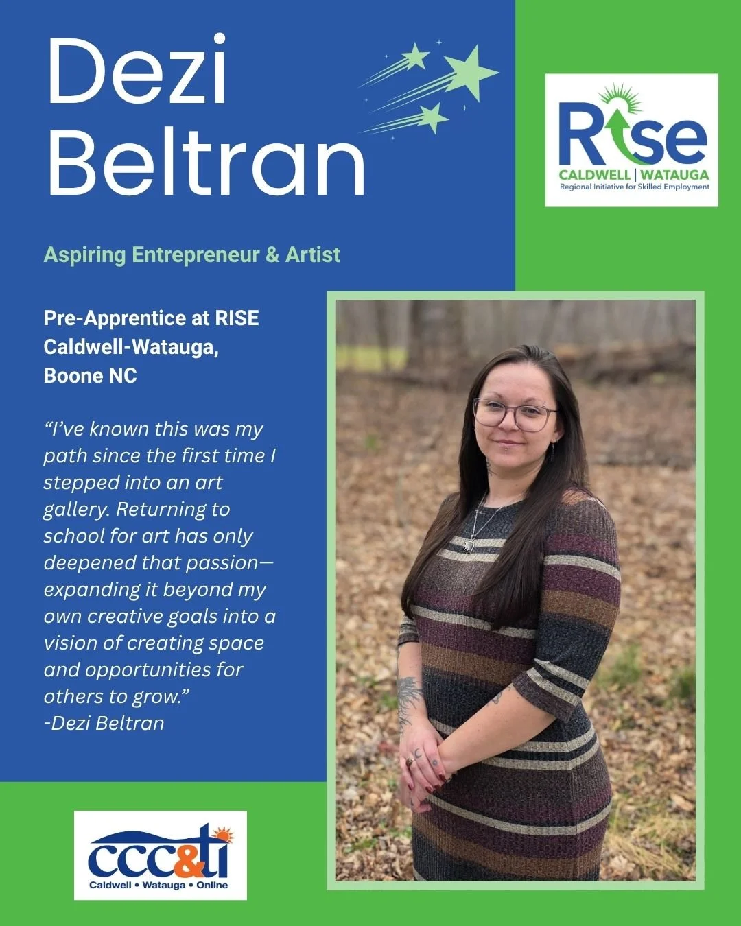 Celebrating the Month of RISE 🌟

Today we&rsquo;re proud to recognize our Marketing Pre-Apprentice, Dezi Beltran, a Caldwell Community College &amp; Technical Institute student (Class of 2027) and a valued member of our 2026 Spring Cohort!

Dezi is 