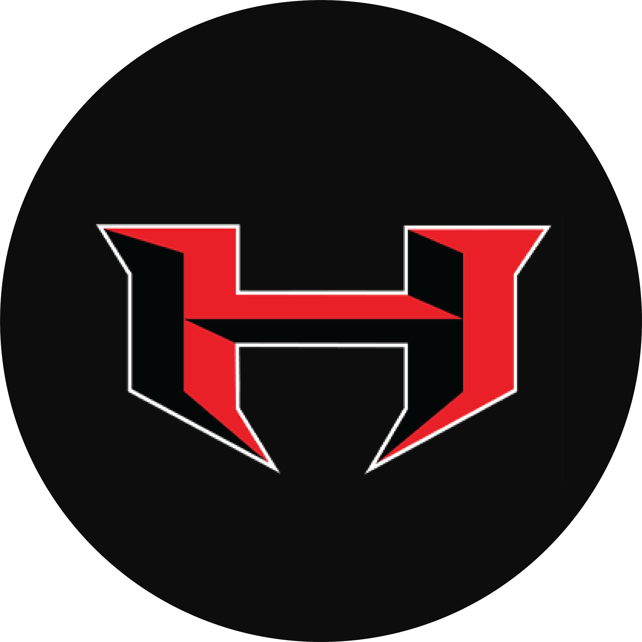 Hibriten High School A circular logo featuring a stylized, geometric letter 'H' in red and black with white outlines, set against a black background.