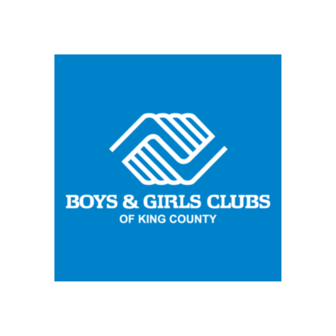 Logo of Boys & Girls Clubs of King County with a stylized handshake icon on a blue background.