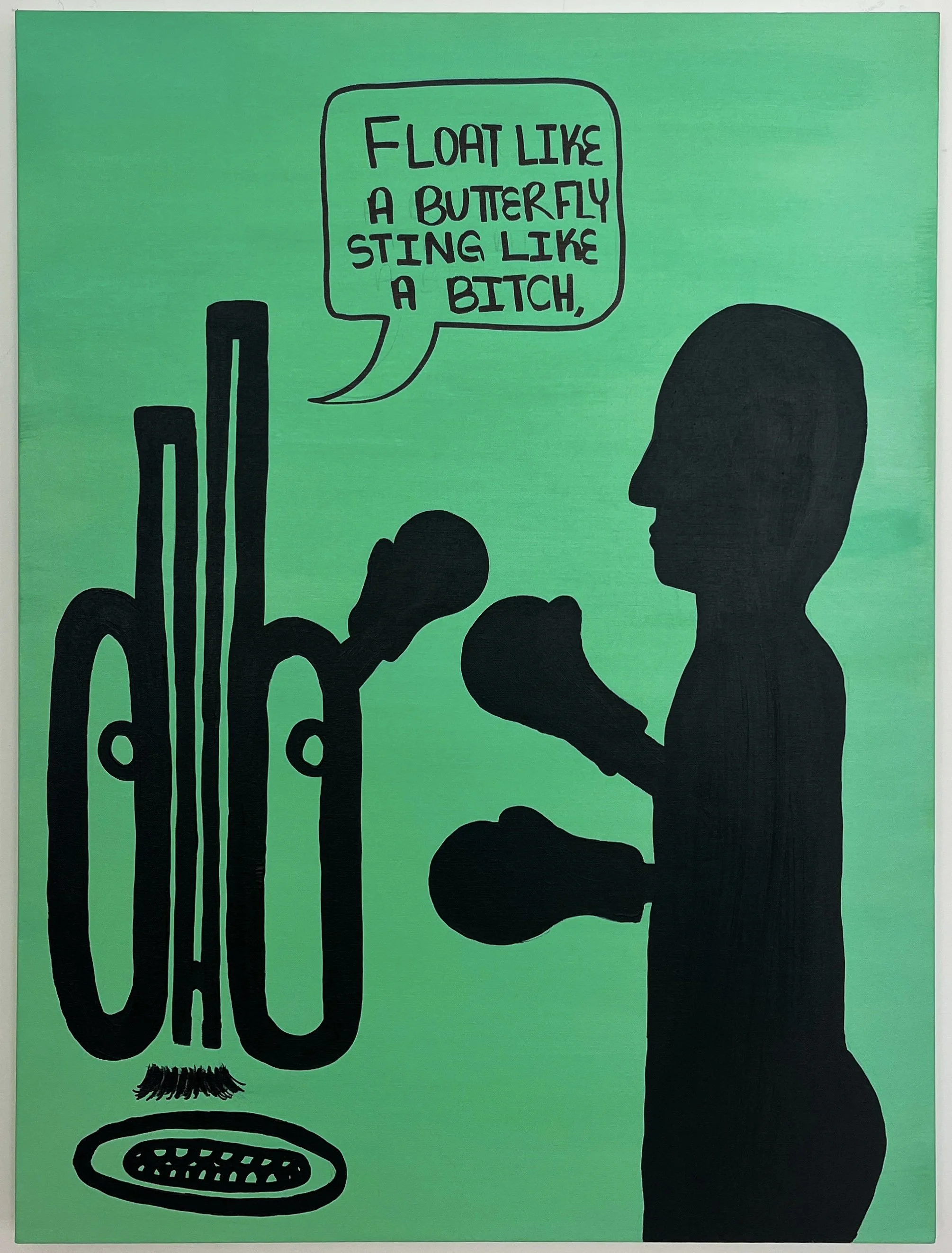 The Boxers touches on Muhammad Ali’s famous quote “Float like a butterfly, sting like a bee.” The figure and the doodle are either gearing up for a boxing match, or are fighting already. Here I show the constant struggle between the artist and his ar