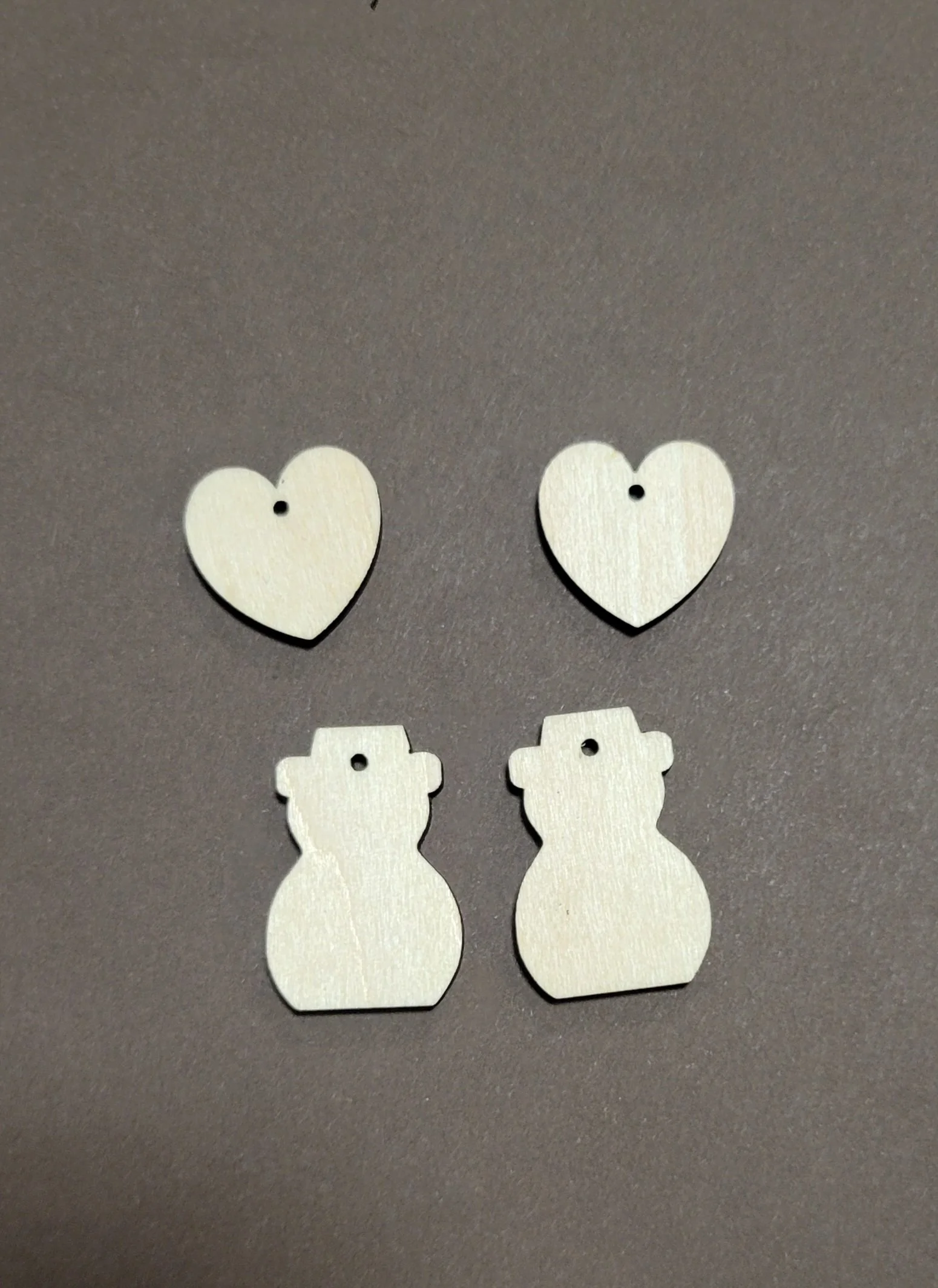 Laser Cut Wood Earring Blanks – Heart & Snowman Shapes | Unfinished, Paintable, DIY Jewelry Supplies