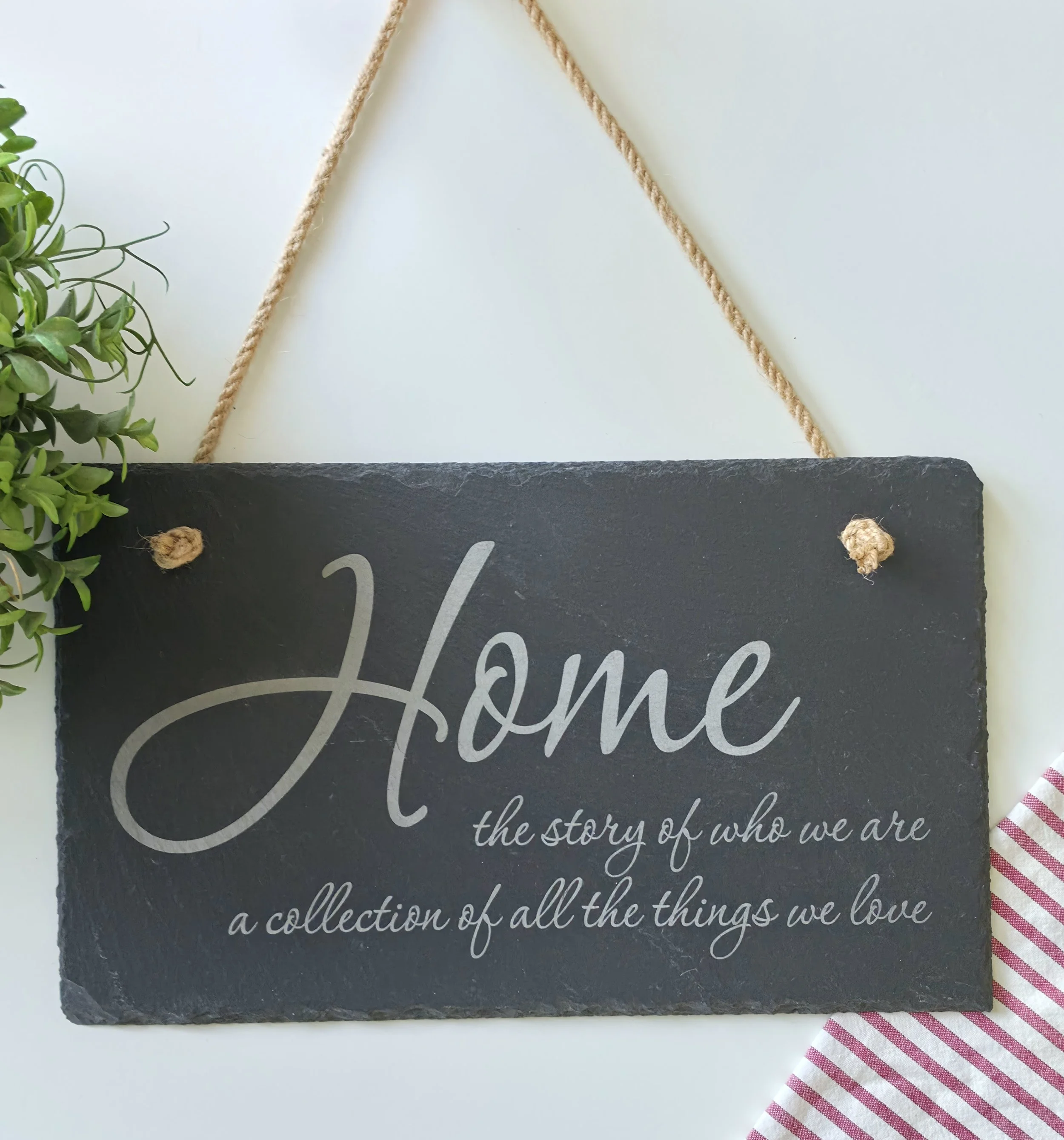 “Home” Engraved Slate Welcome Sign (custom wording available)
