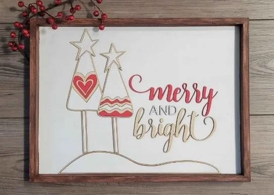 Handpainted "Merry and Bright" Christmas Sign | Minimalist Red & White Farmhouse Decor