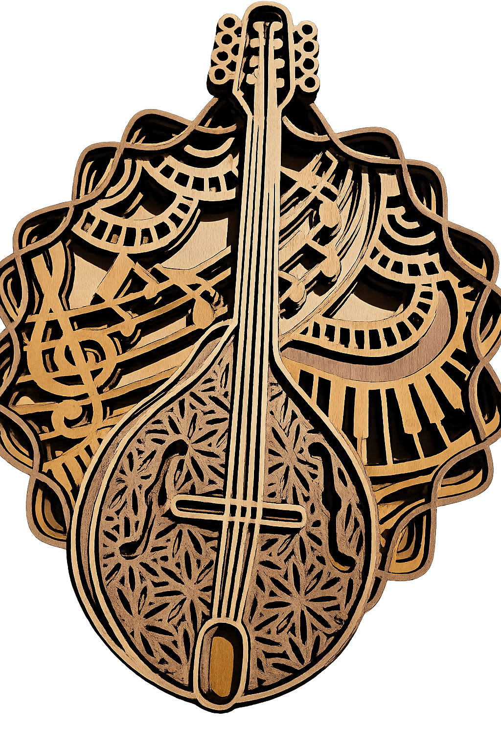 Layered Wood Mandolin – Laser Cut Musical Wall Art (Made to Order)
