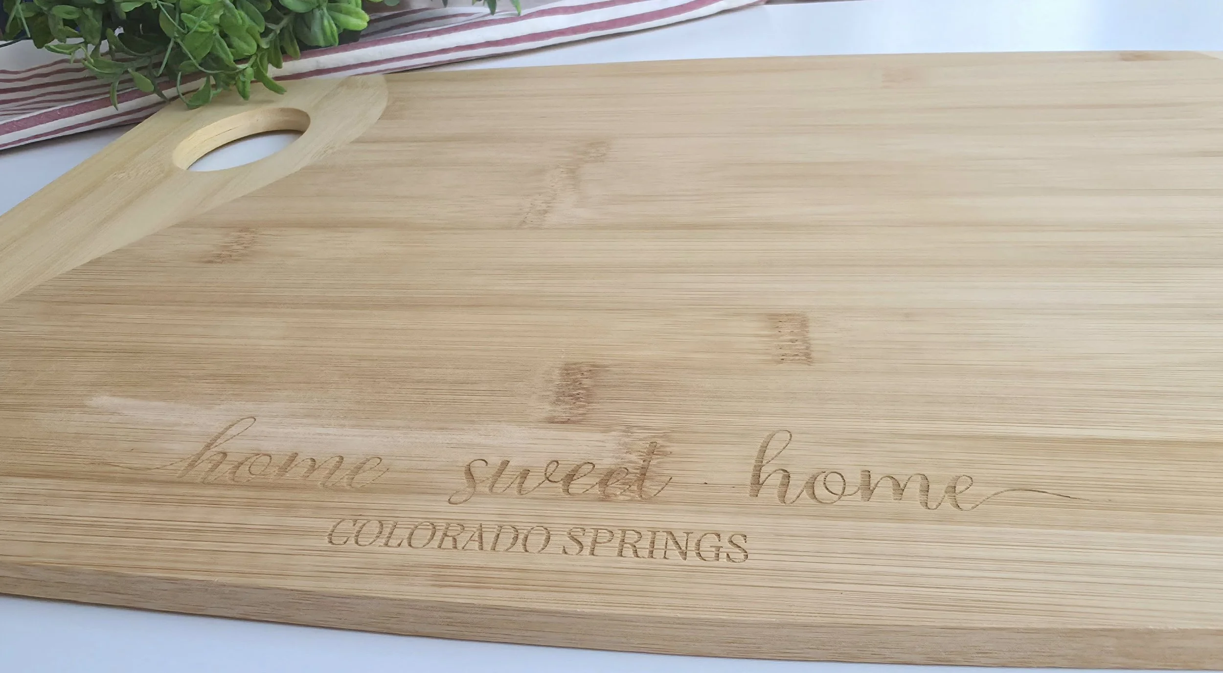 Personalized “Home Sweet Home” Bamboo Cutting Board, Custom City and Family Name