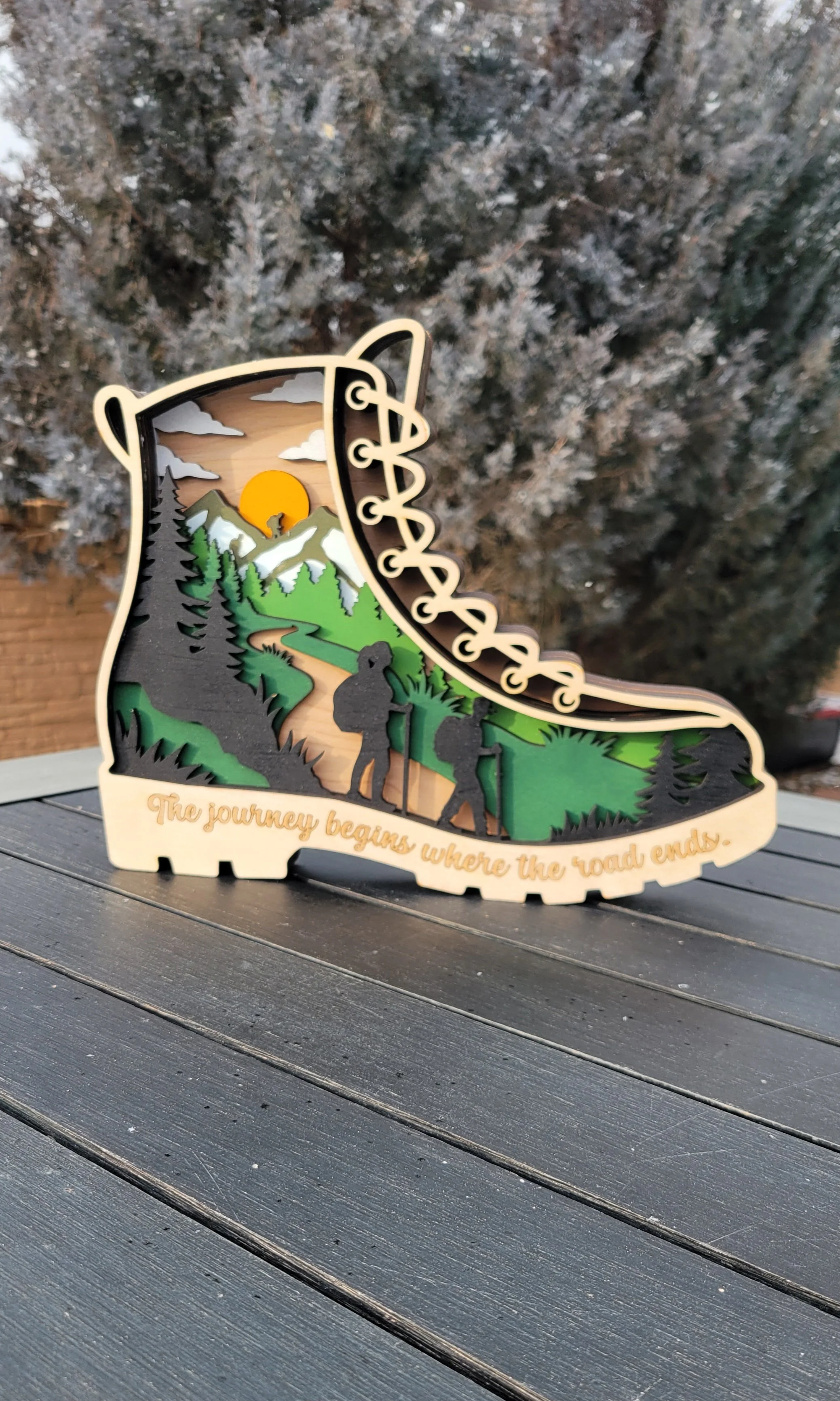 Hand-Painted Layered Wood Hiking Boot