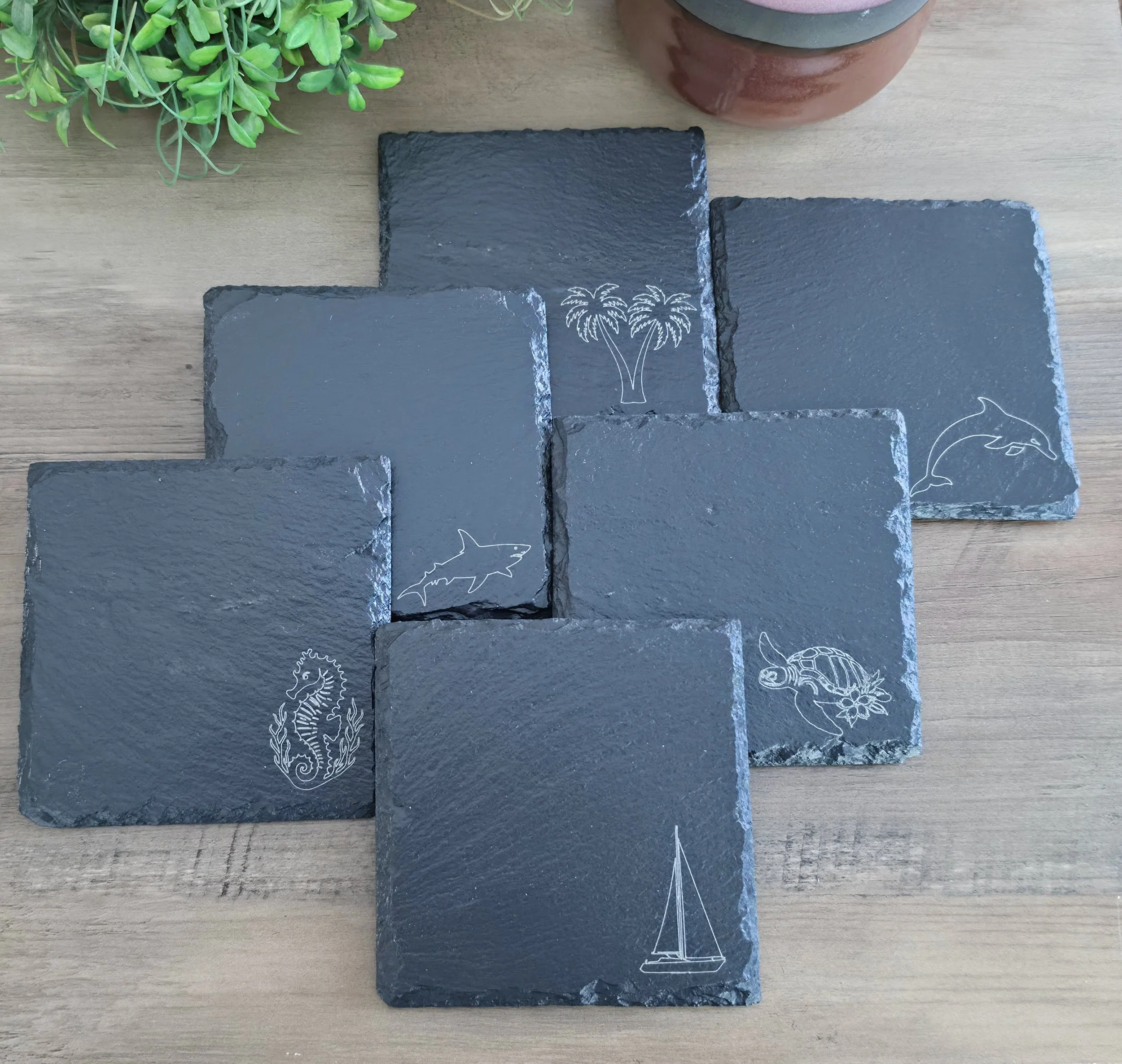 Coastal Life Slate Coasters, Ocean and Beach Icons