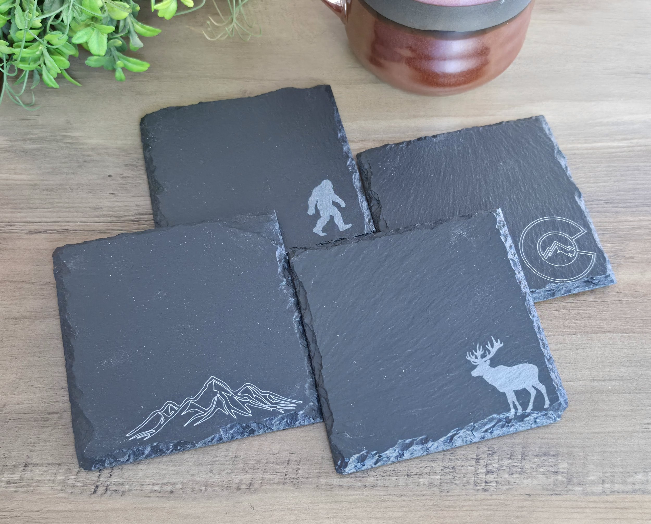 Colorado Adventure Slate Coasters, Custom Mountain and Wildlife Icons