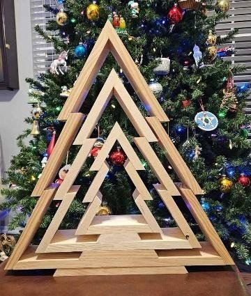 Handcrafted Geometric Wooden Christmas Tree (21" Tall) | Modern Rustic Decor
