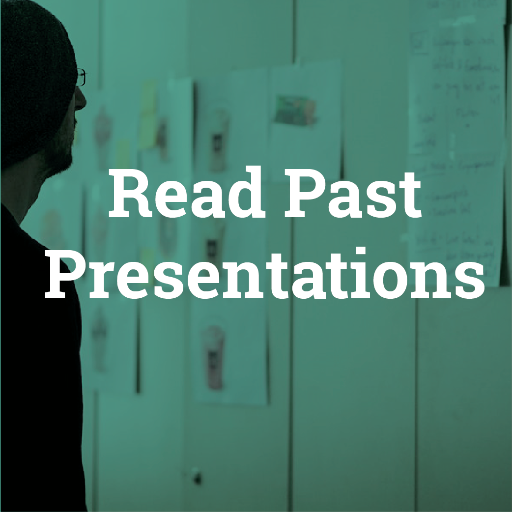 A person looking at a wall with papers and notes, with the text 'Read Past Presentations' overlaid.