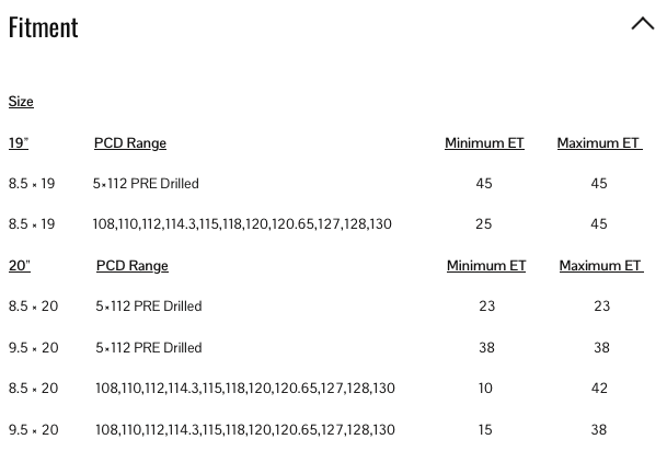 Table displaying dental implant parameters, including sizes, PCD ranges, drill specifications, and minimum and maximum establishes torque values.