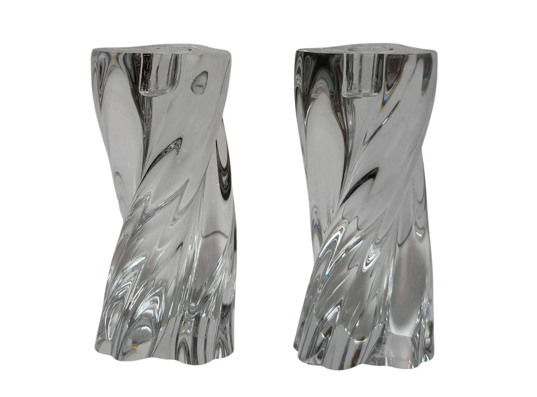Pair of Baccarat French Crystal Modern Twist Candlesticks