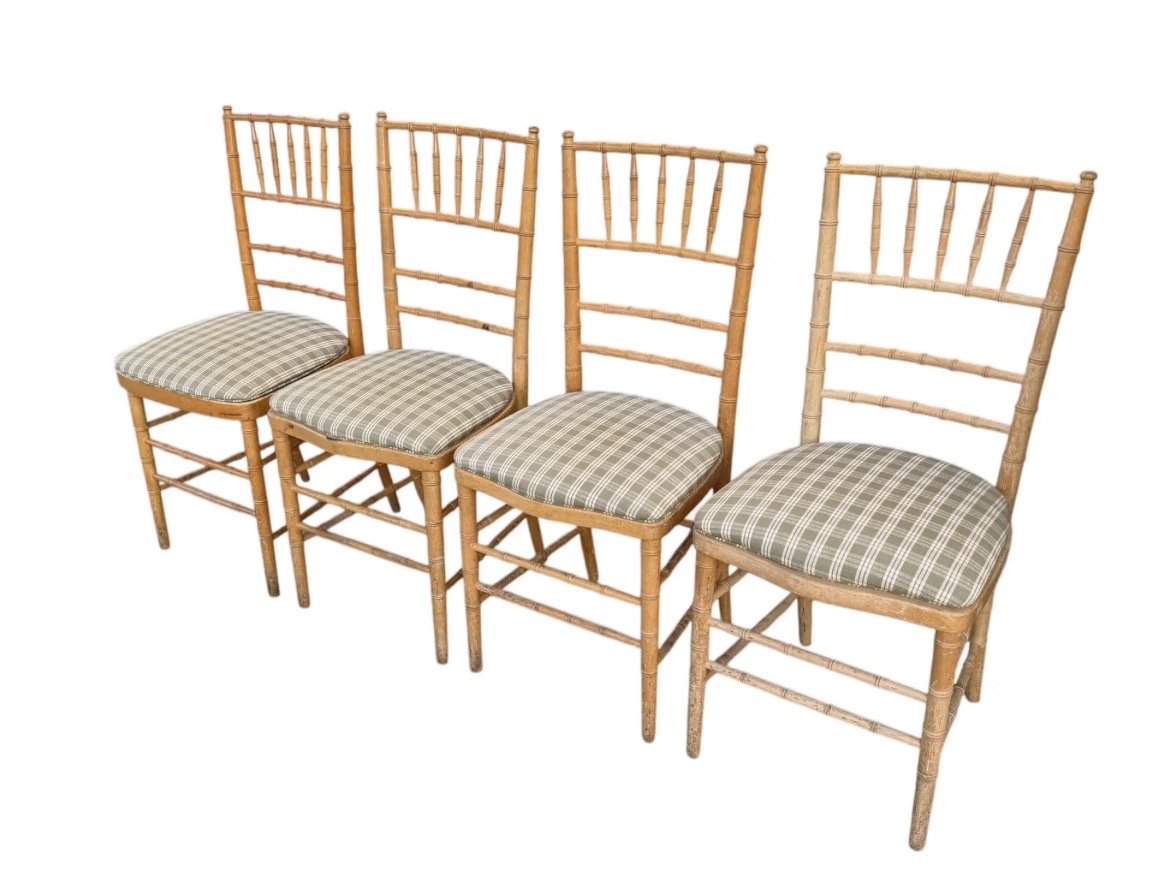 Set of 4 Vintage Swedish Beechwood Faux Bamboo Side or Dining Chairs