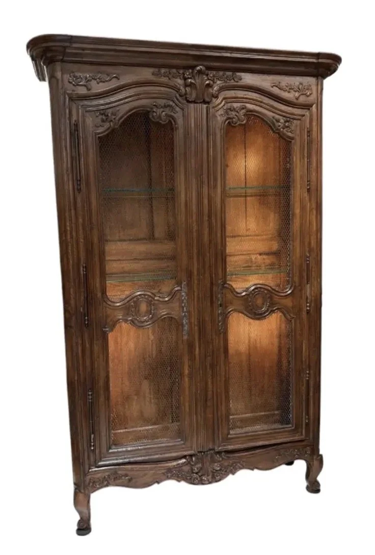 Antique 18th C French Provincial Walnut Display Cabinet Armoire - Joanna Carson Estate