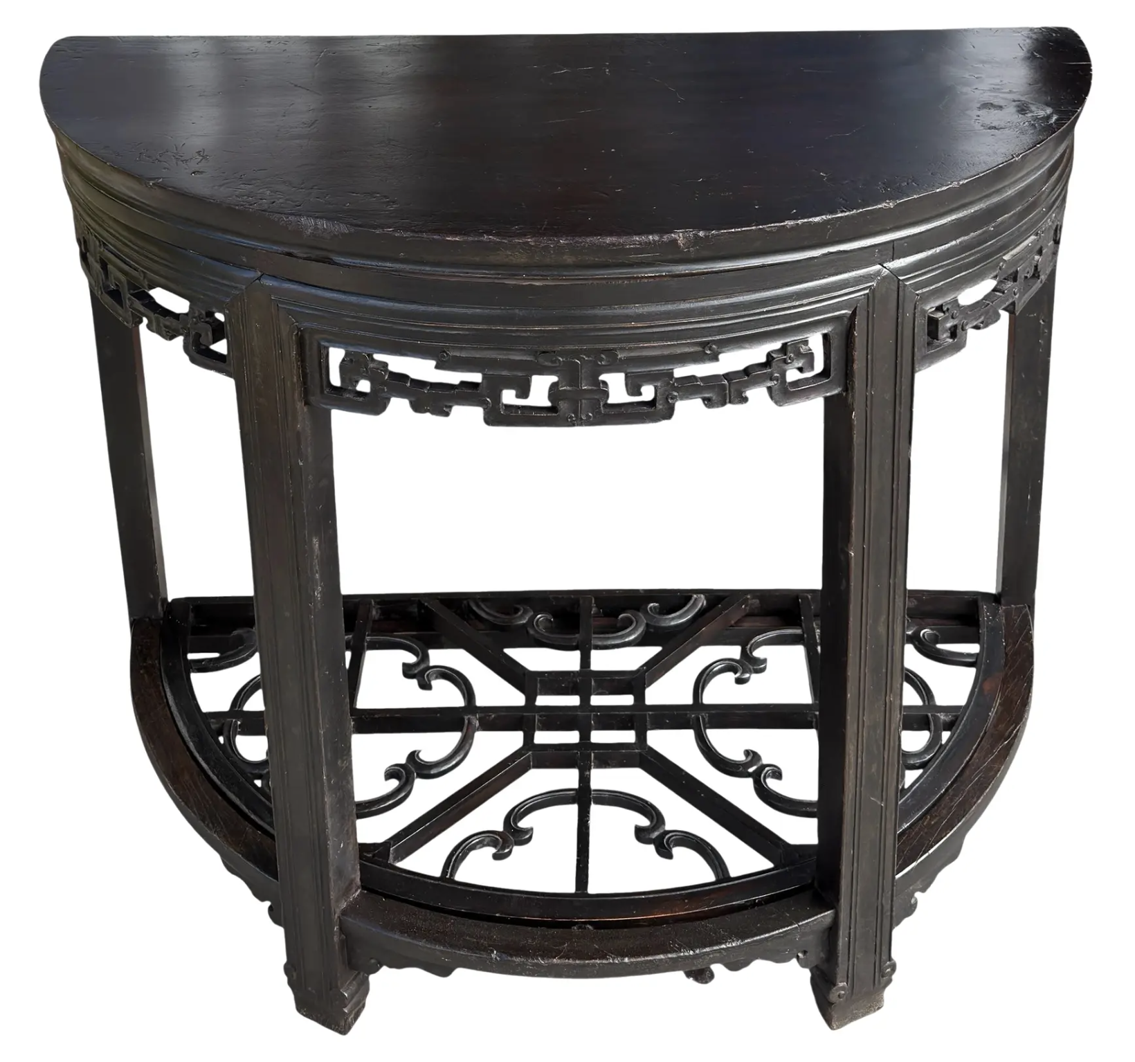 Antique Chinese Black Ebony Demilune Console Table