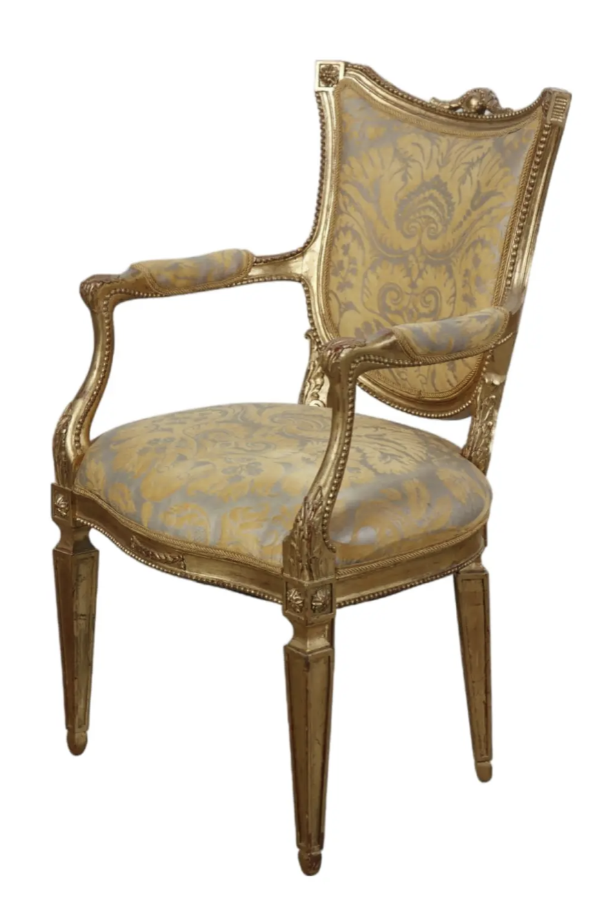 Fortuny Italian Neoclassical Style Giltwood Armchair