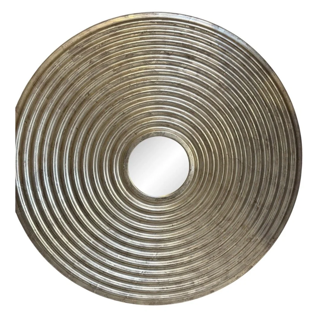 Art Deco Round Silver Leaf Giltwood Mirror