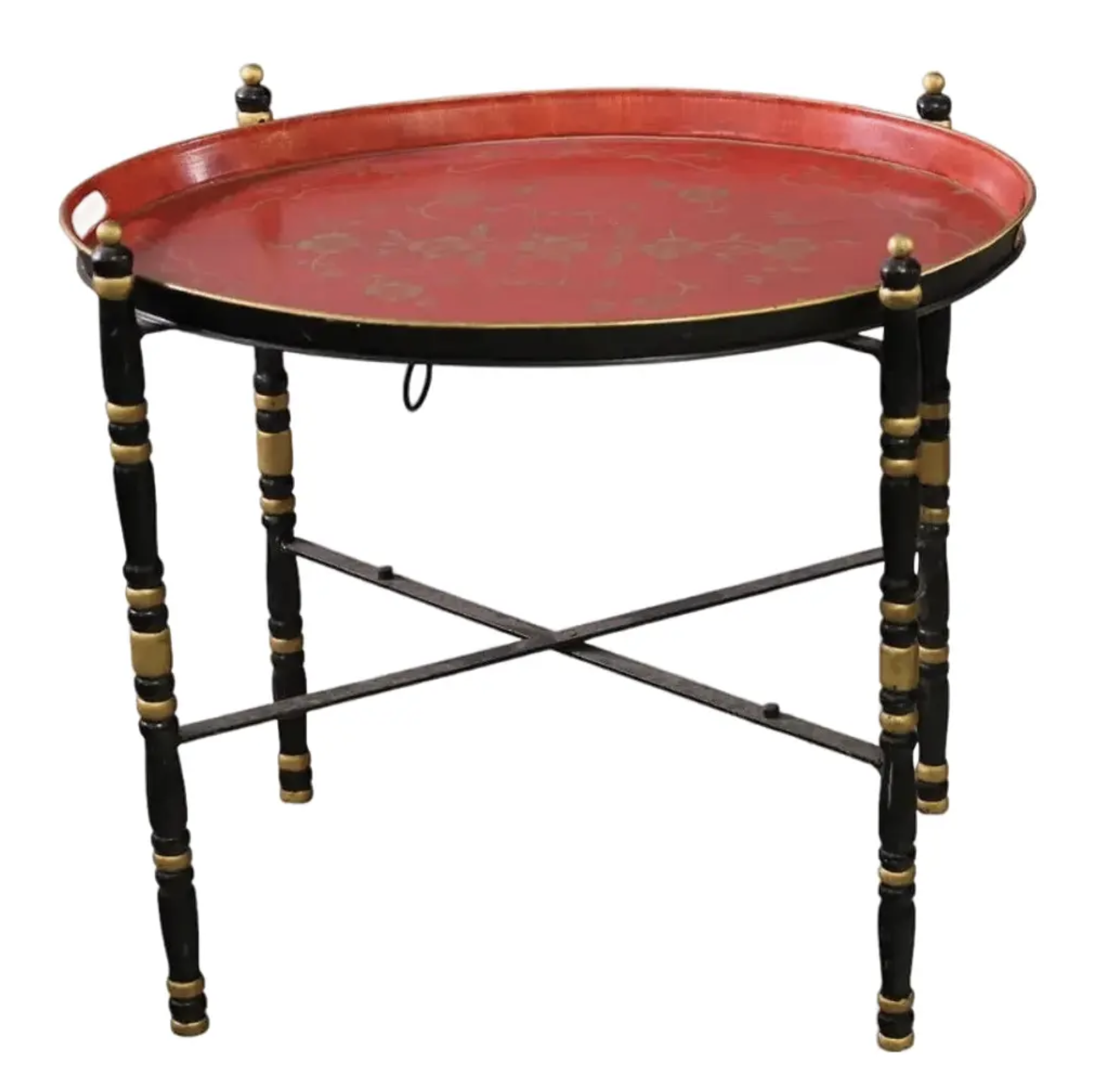 Regency Style Red Chinoiserie Tole Tray Table