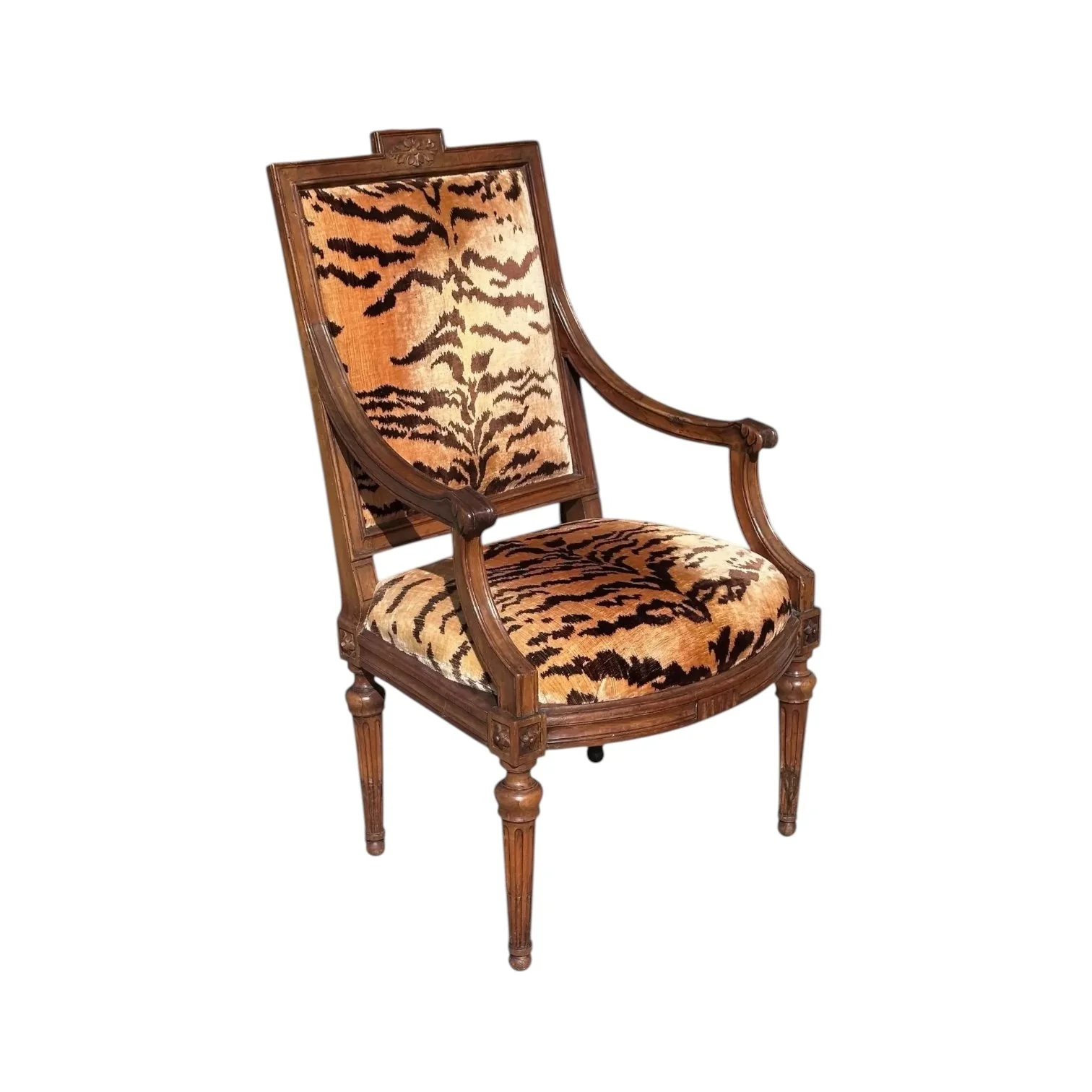 Antique Directoire Fauteuil Arm Chair W Scalamandre Tigre Silk Velvet - Joanna Carson Estate