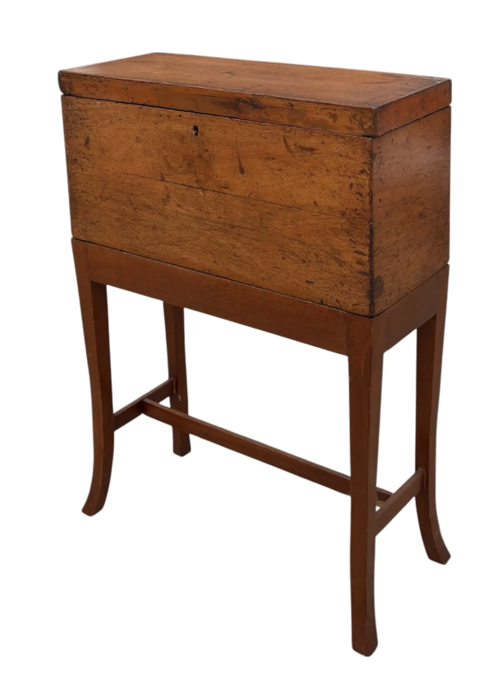 Antique American Fruitwood Box on Stand Side Table