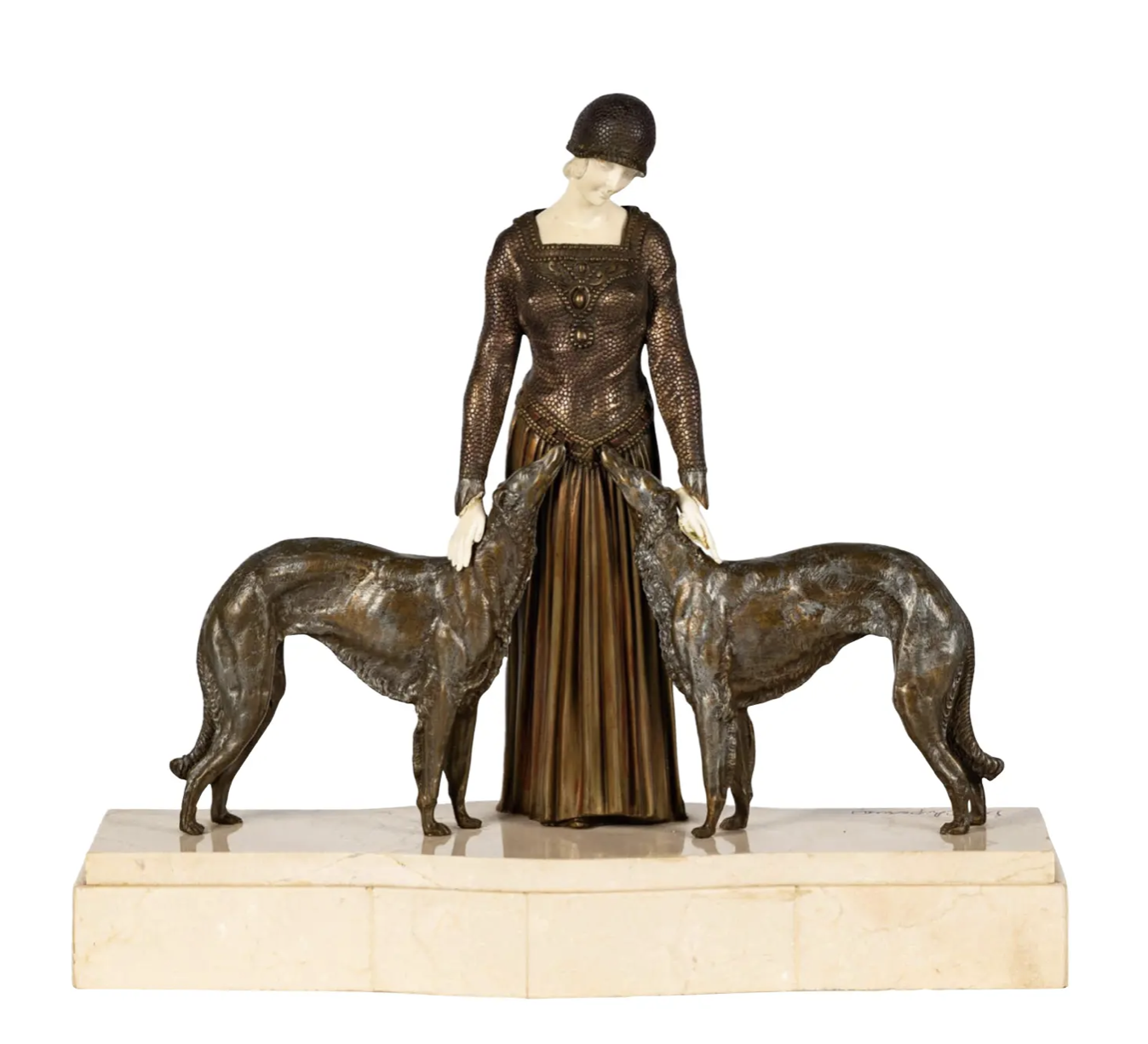 D. Chiparus French Art Deco Bronze Figurine Borzoi Dogs Statue