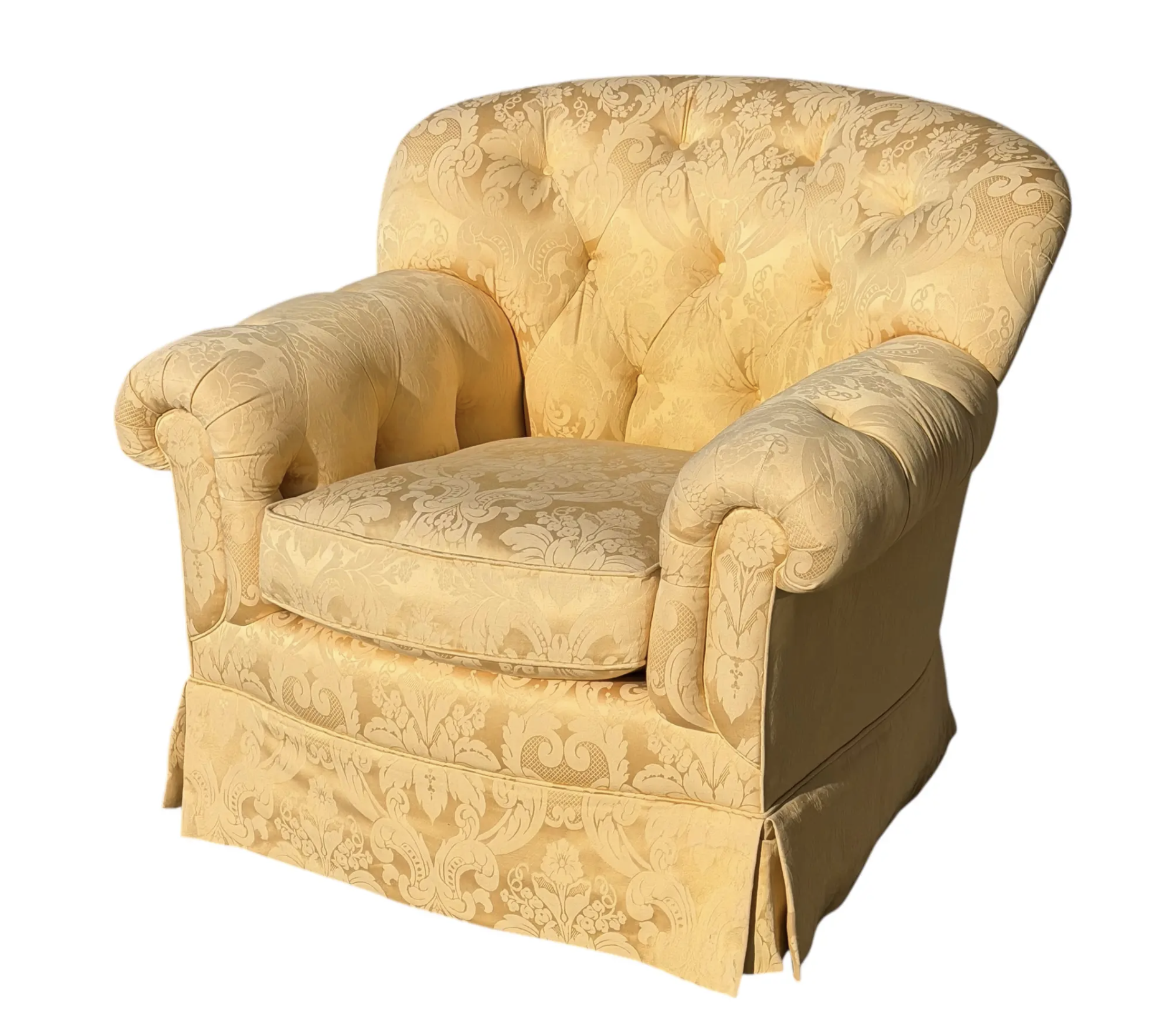 Brunchwig & Fils Yellow Damask Fully Upholstered Club Chair - 1 of 2