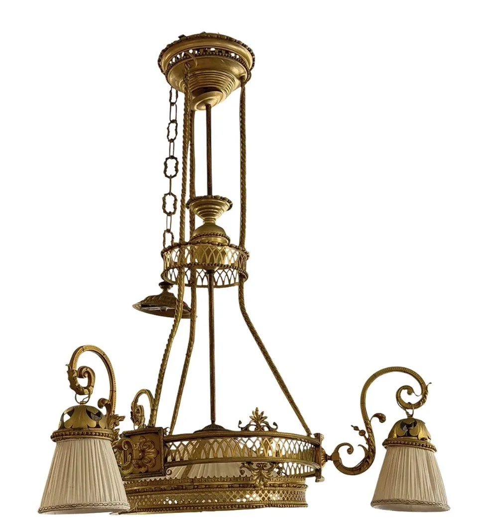 Antique 19th C Brass French Beaux-Arts Chandelier