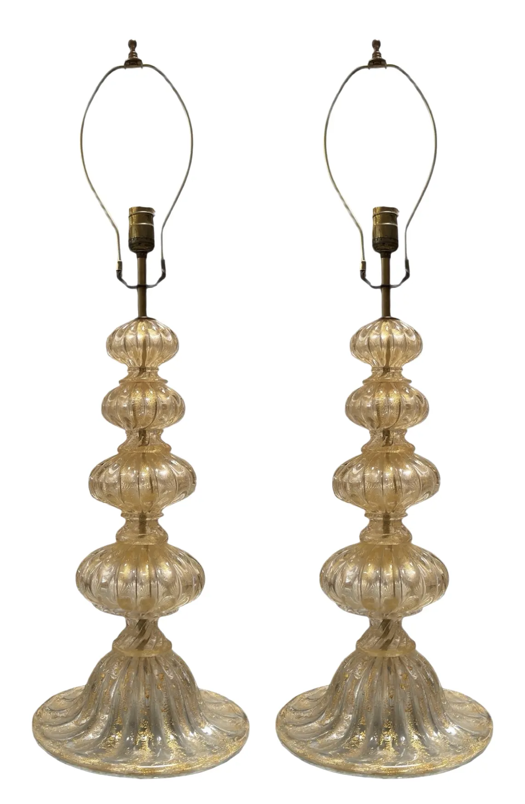 Pair of Barovier & Toso Gold Murano Italian Art Glass Table Lamps