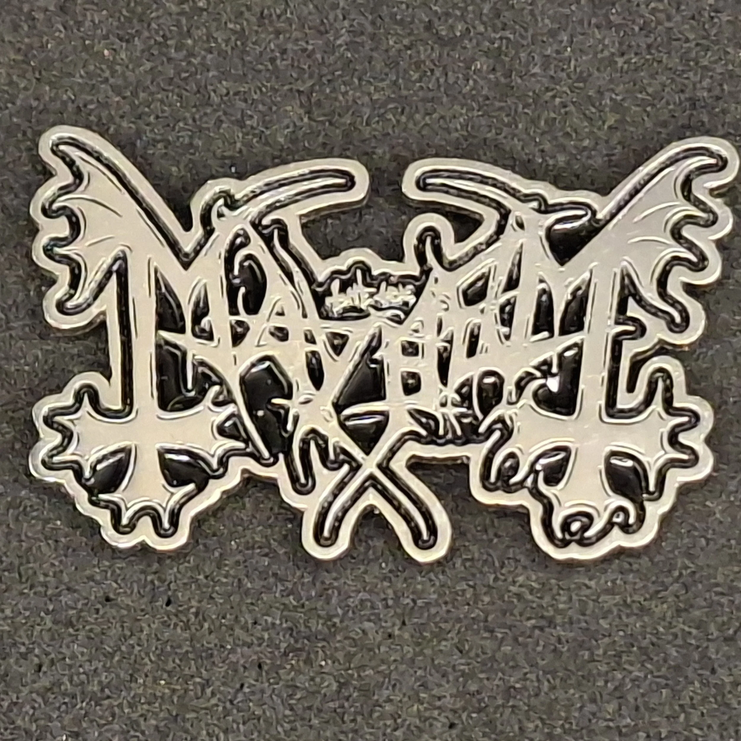 Mayhem logo pin