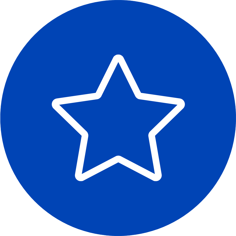 Blue circular badge with a white outline of a star in the center.