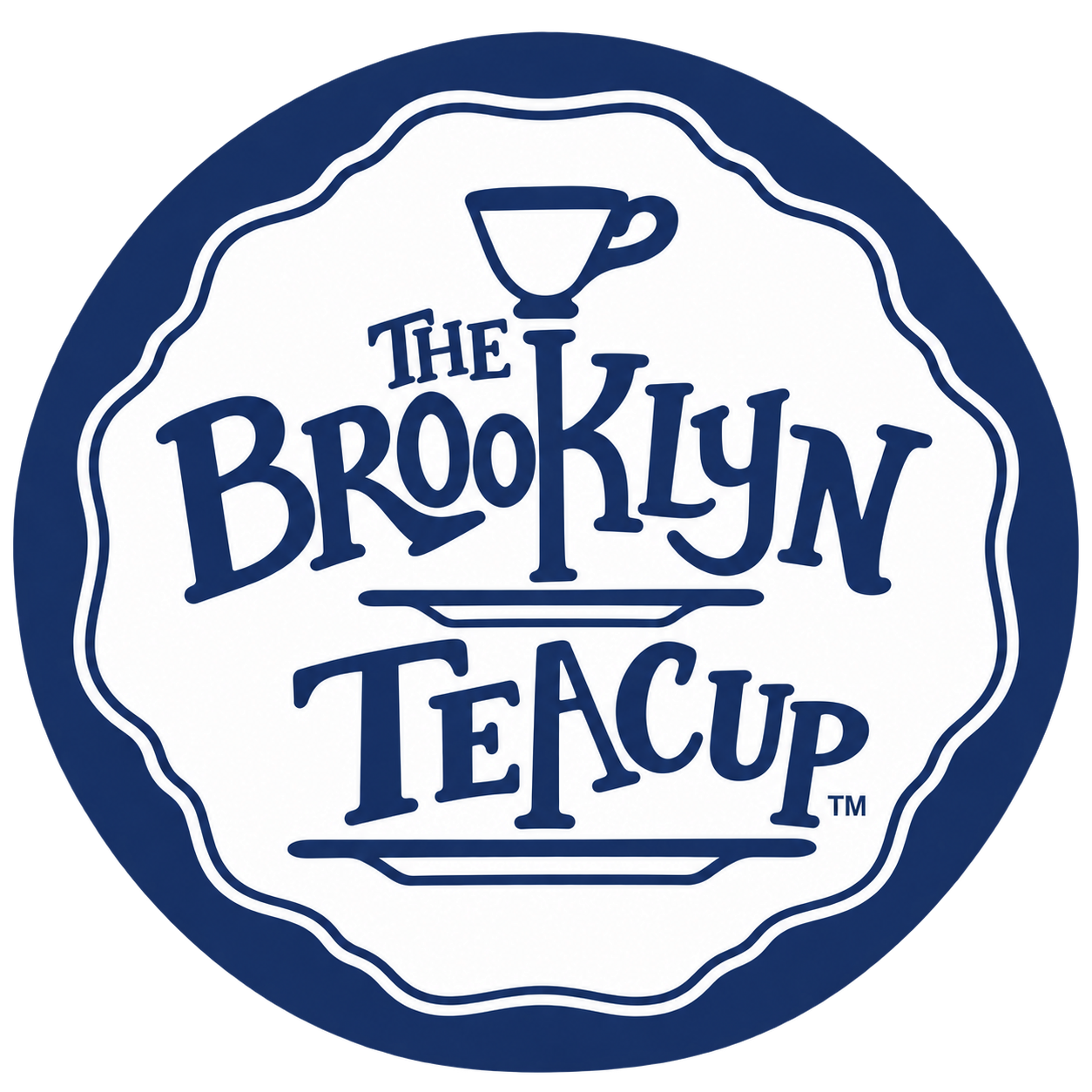 Logo for The Brooklyn Teacup featuring a teacup above the text and a circular border - featured as a customer of EventReps