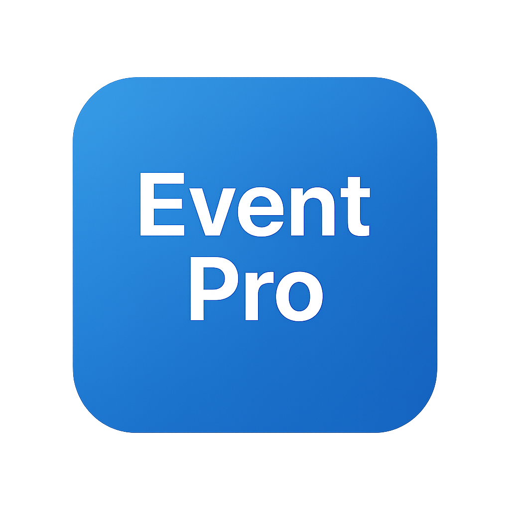 Blue square icon with rounded corners displaying the words 'Event Pro' in white text. It's the EventReps most exclusive package. It includes pre-event, event and post-event coverage with the team on retainer for the year.
