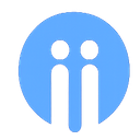 Blue circle with a face resembling the letters 'm' and 'i'