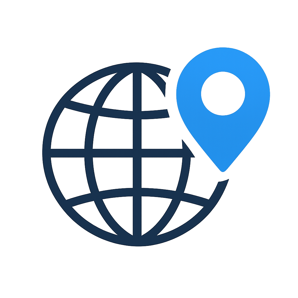 Icon of a globe with a map pin marker overlapping on the right side indicating how difficult it is to travel to events.