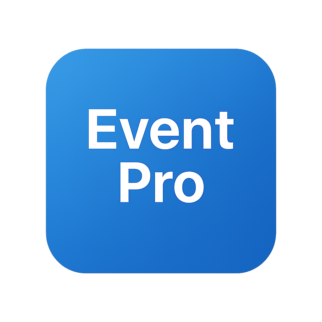 Blue square icon with rounded corners displaying the words 'Event Pro' in white text. It's the EventReps most exclusive package. It includes pre-event, event and post-event coverage with the team on retainer for the year.