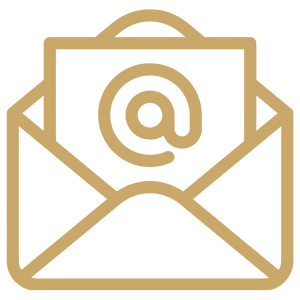 Briefumschlag mit '@'-Symbol darin, symbolisiert E-Mail oder Nachricht.